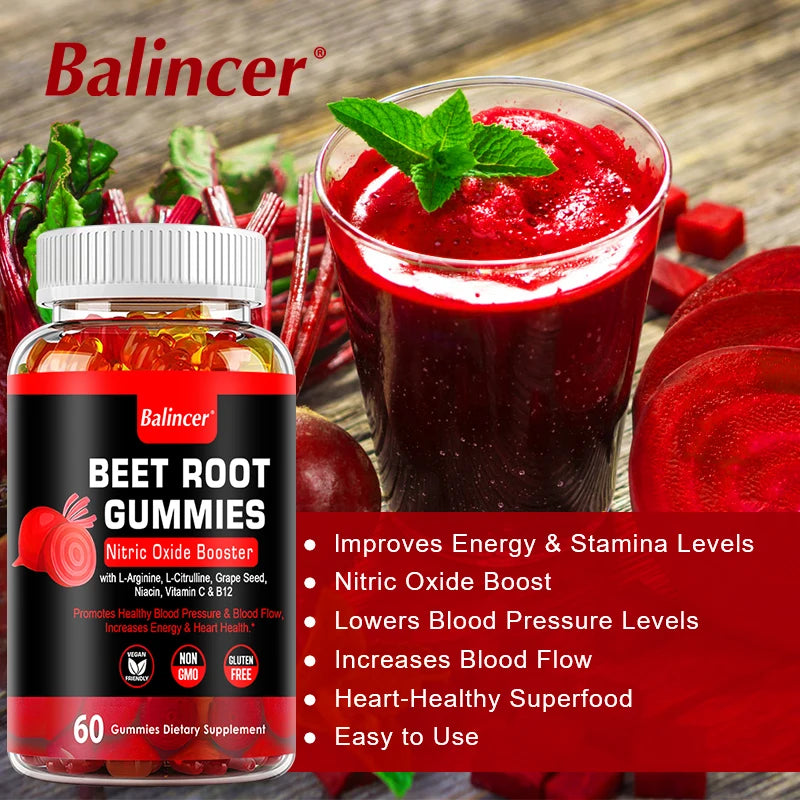 Potent Beetroot Gummies - Supports Blood Pressure and Circulation, Maintains Heart Health, Dietary Supplement, Boosts Immunity