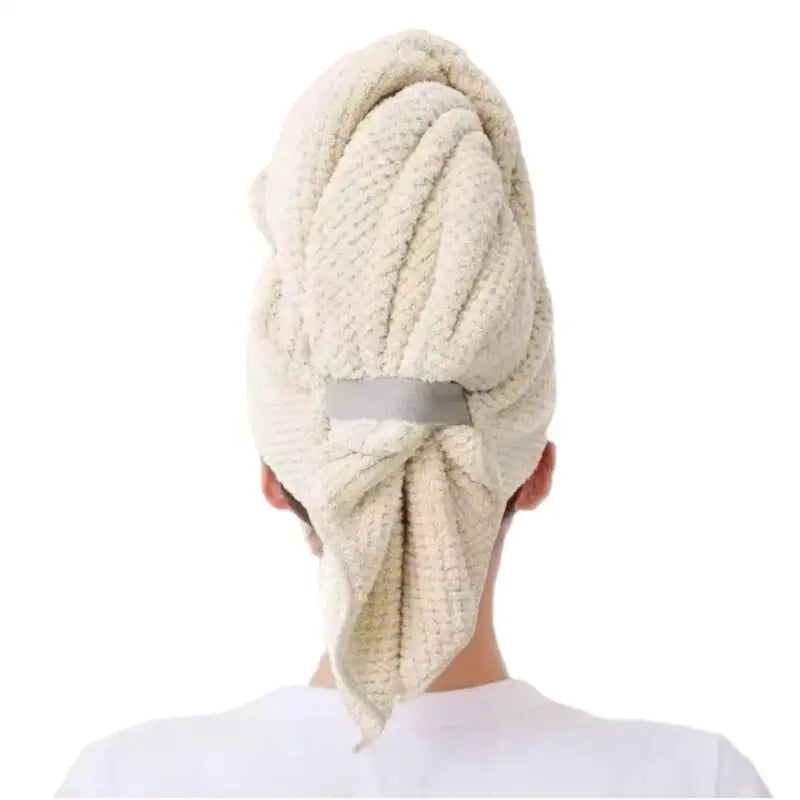 Quick Dry Hair Turban Coral Fleece Towel Ultra Absorbent Quick Dry Hair Towel Wrap With Elastic Band For Women Home Travel Use