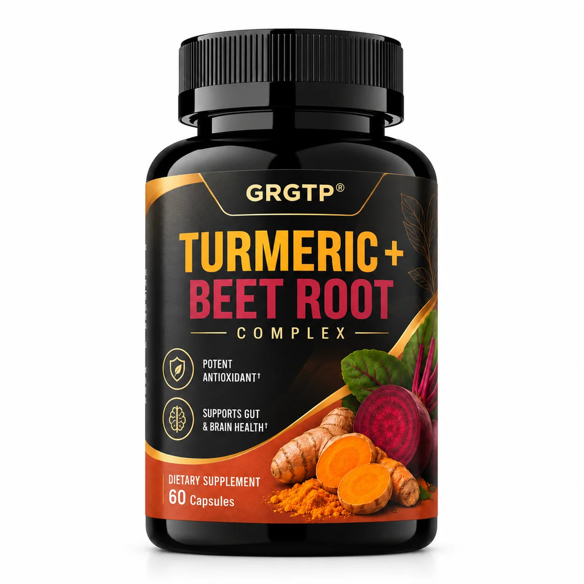 Turmeric + Beet Root Complex - Antioxidant, Blood Circulation,Natural Energy and Overall Vitality, Supports Gut and Brain Health