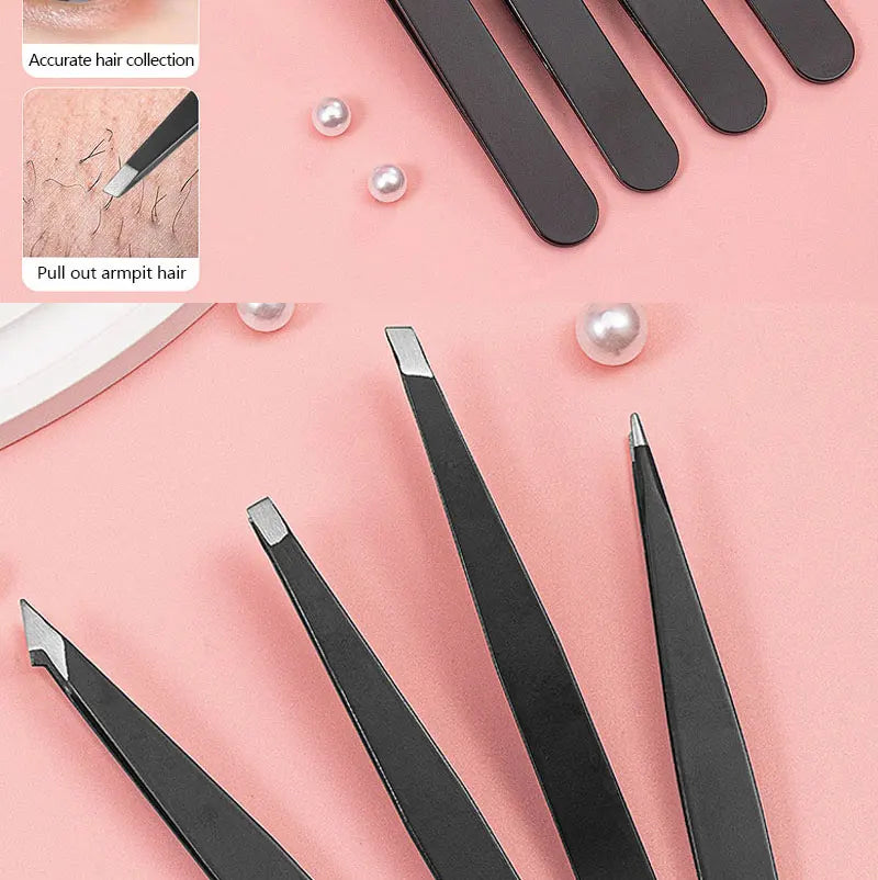 4Pcs Face Hair Removal Eyebrow Tweezers Pincet Clips Stainless Steel Lash Extension Tweezers Slant and Flat Point Beauty Tools