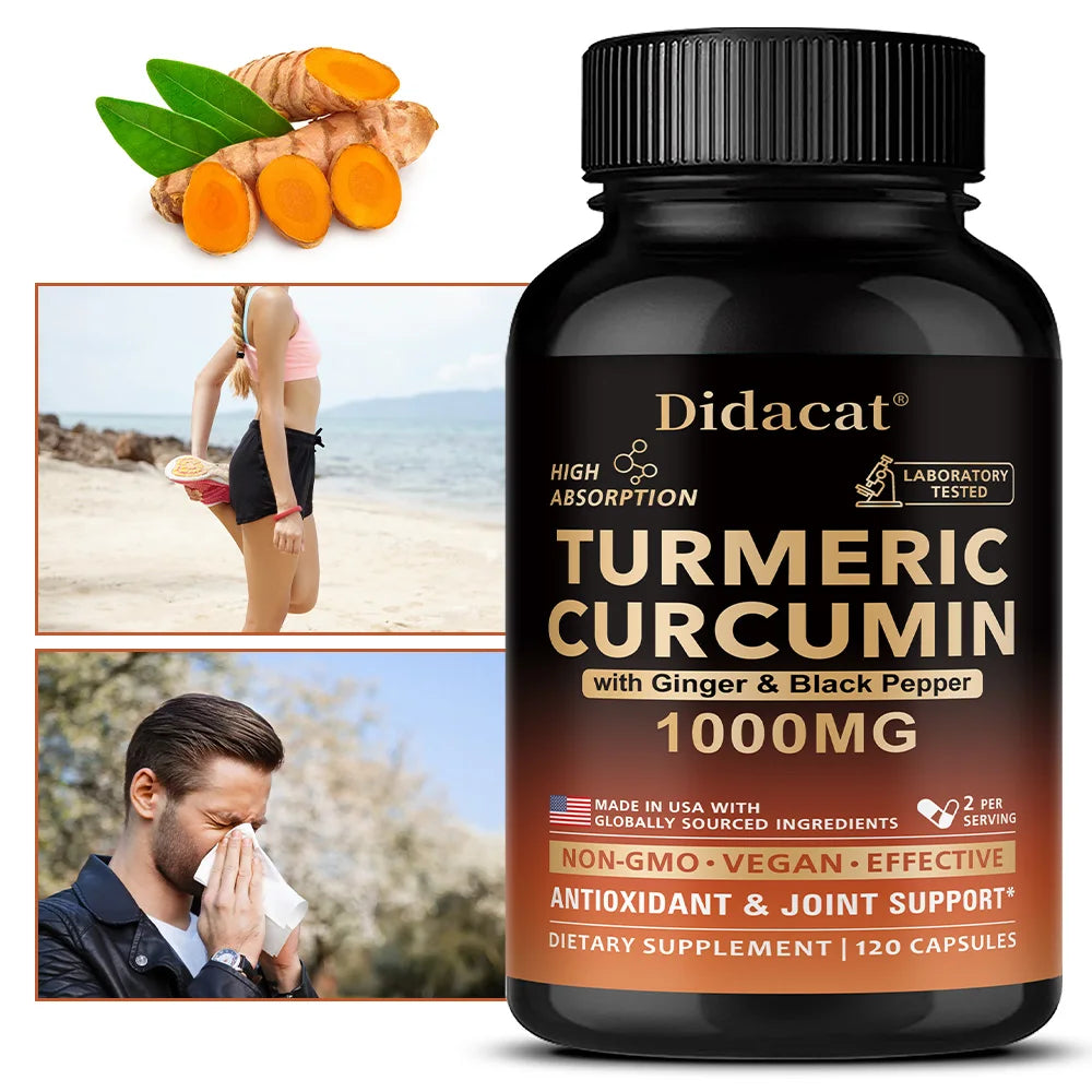 Turmeric Curcumin Complex Capsules with Ginger & Black Pepper, High Absorption, Support Joint, Heart, Brain & Immune Health