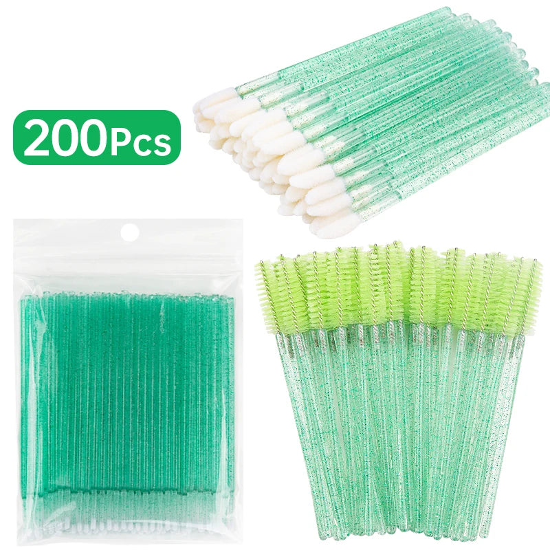 200pcs Eyelash Extension Supplies Set Disposable Lash Spoolies Brushes Eyelashes Micro Brush Mascara Wand Lipstick Applicator
