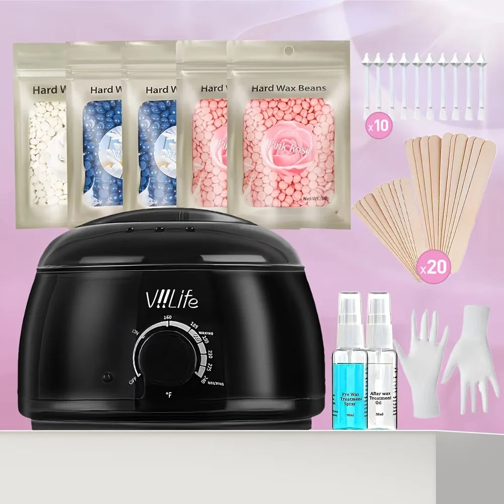 Waxing Kit Hair Removal Women Men Wax Warmer Hair Removal At Home With 5 Bags Wax Beans Body Waxing For Eyebrows Nose Cheeks Arm