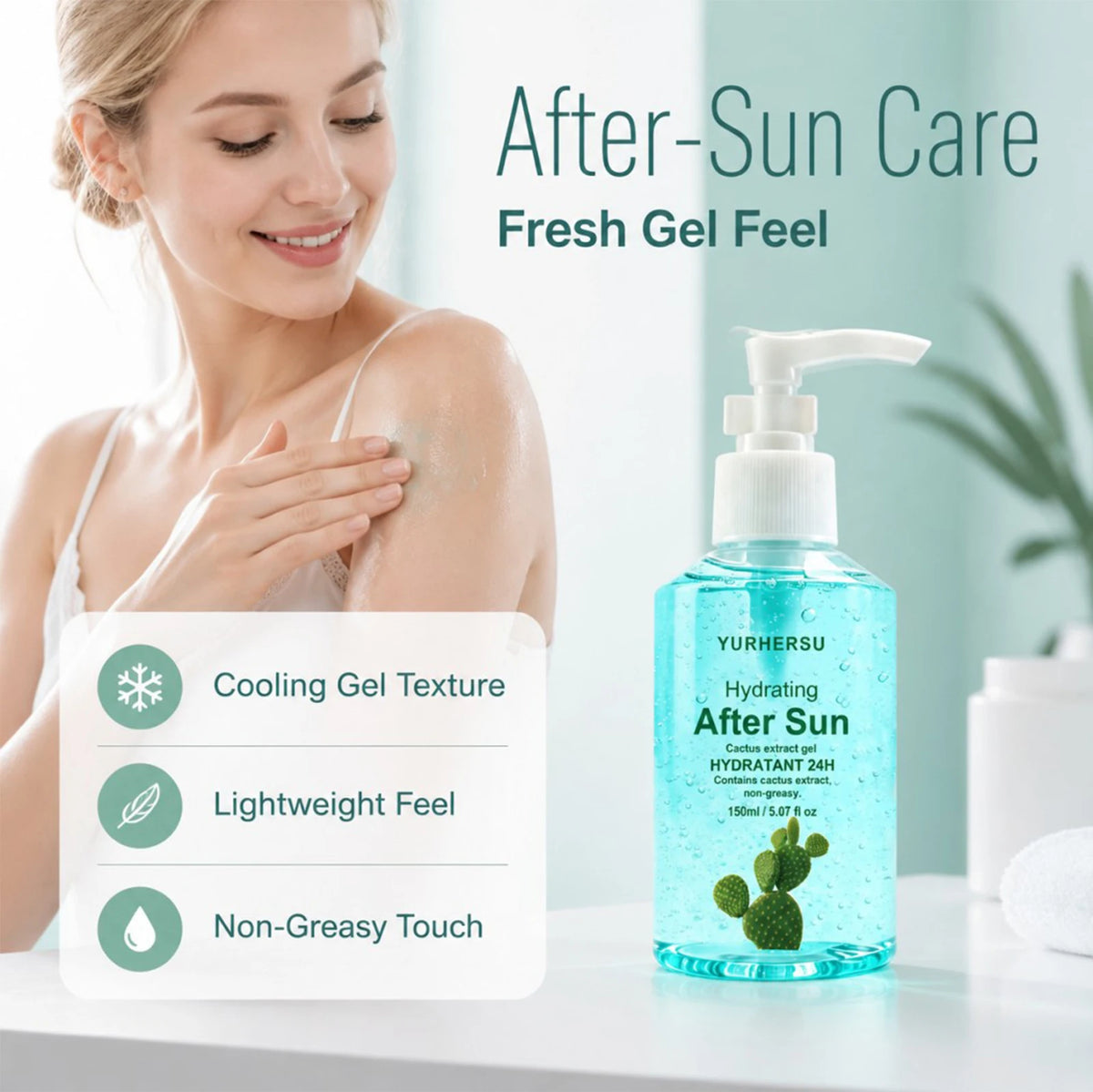 Soothing After Sun Gel，Daily Soothing Gel with Aloe Vera for Face and Body, Refreshing After-Sun Care