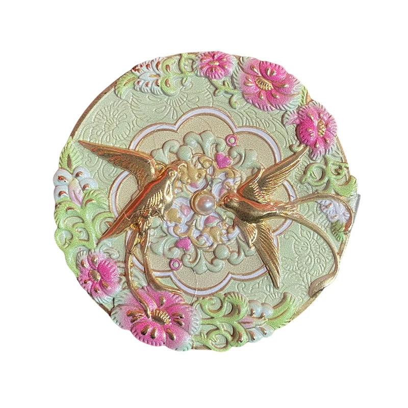 1Pcs Bird Metal Makeup Mirror Emboss Flower Pattern Cosmetic Mirror Exquisite Portable Chinese-style Makeup Mirror