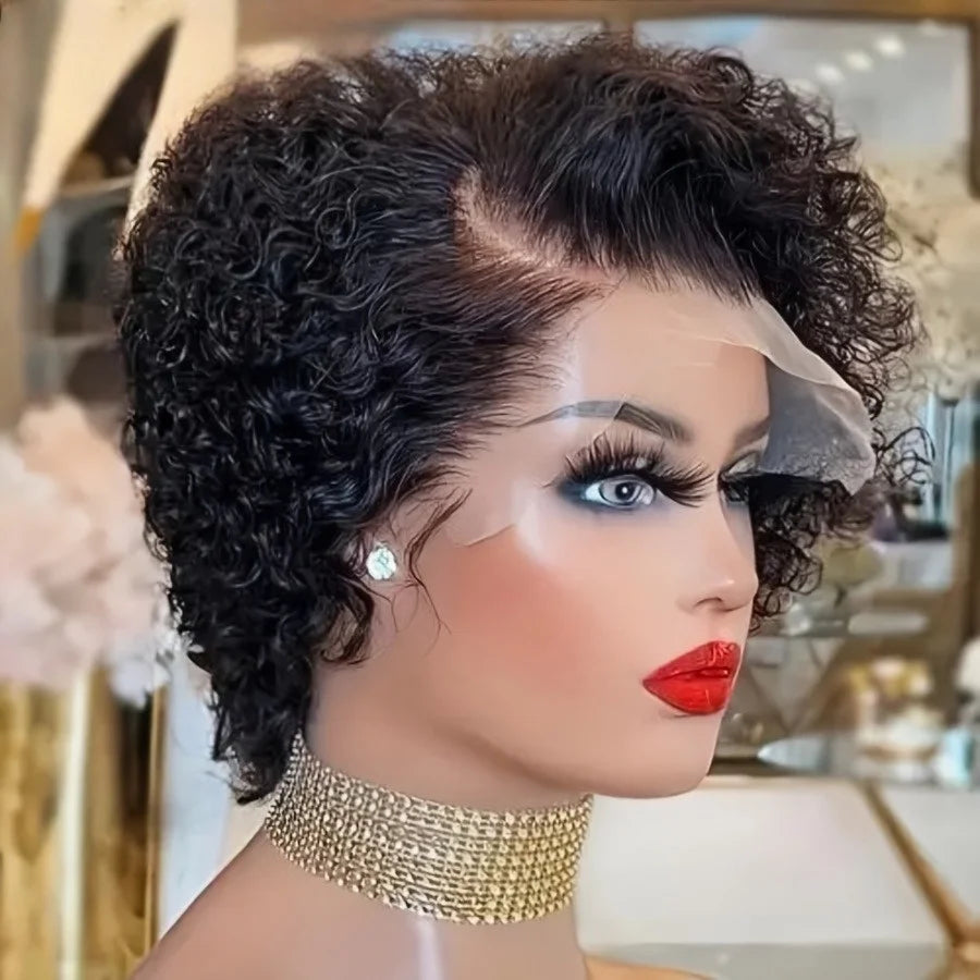 Pixie Cut Wigs Human Hair Short Curly Lace Front Human Hair Wigs Brazilian 13x4 Transparent Lace Wigs Water Wave Bob Wig