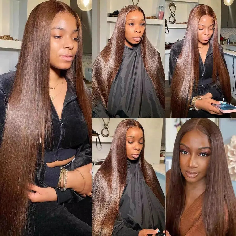 40 Inch 13x6 Chocolate Brown HD Bone Straight Lace Front Wigs Human Hair Brown Glueless Wig 13x4 Brazilian Lace Frontal Wigs