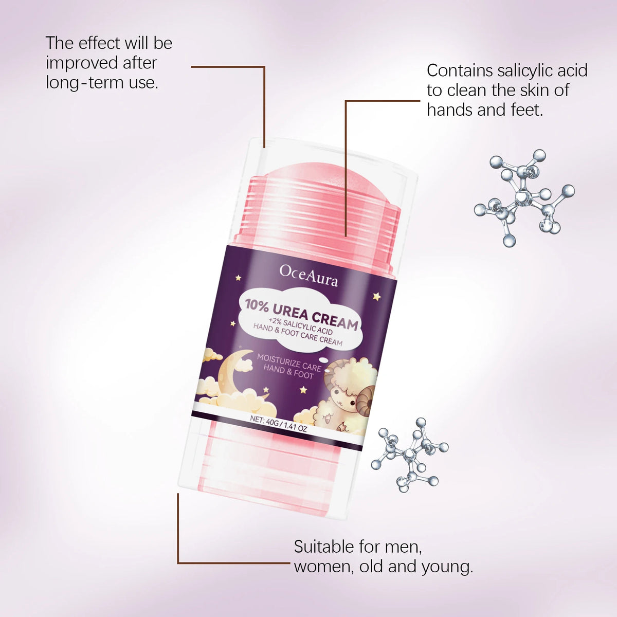 10% Urea Foot Cream Stick Moisturizing & Exfoliating, Cracked Heel Repair Deep Hydration for Dry Feet Long Protection Hand Cream