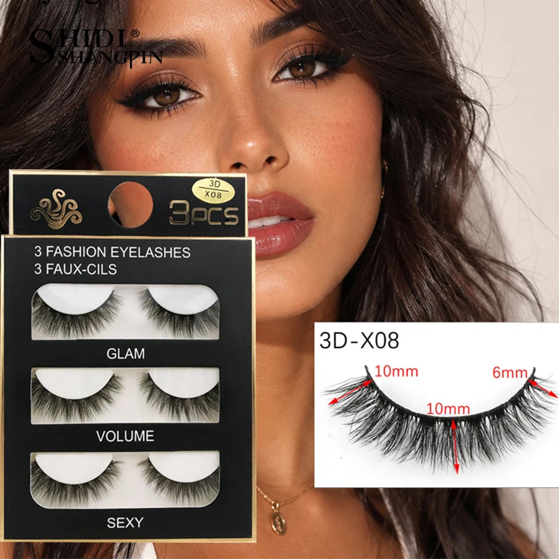 SHIDISHANGPIN 3 Pairs Natural 3D Mink Lashes Soft False Eyelashes Fluffy Wispy Eye Lashes Extension Makeup Faux Cils Maquillaje
