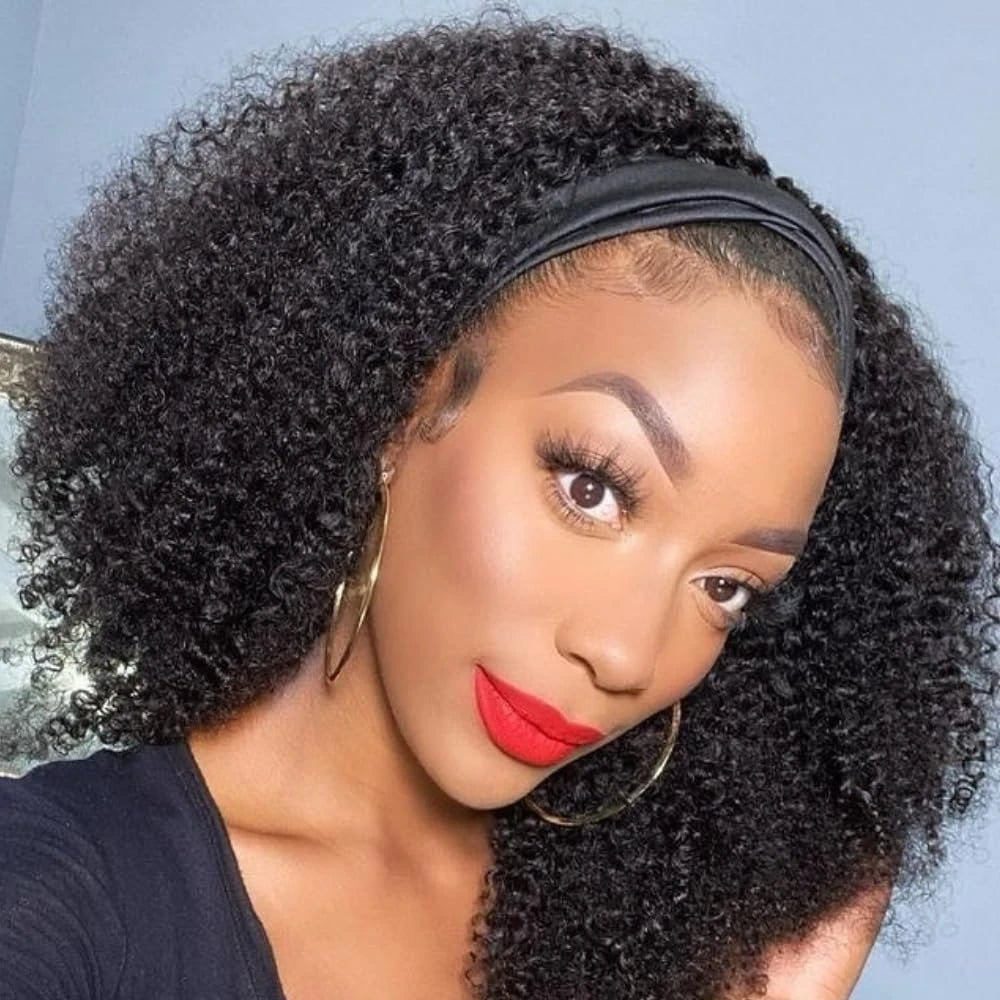 Kinky Curly Headband Wig Human Hair Brazilian Remy Headband Wigs for Women Human Hair Glueless None Lace Front Curly Wave Wigs