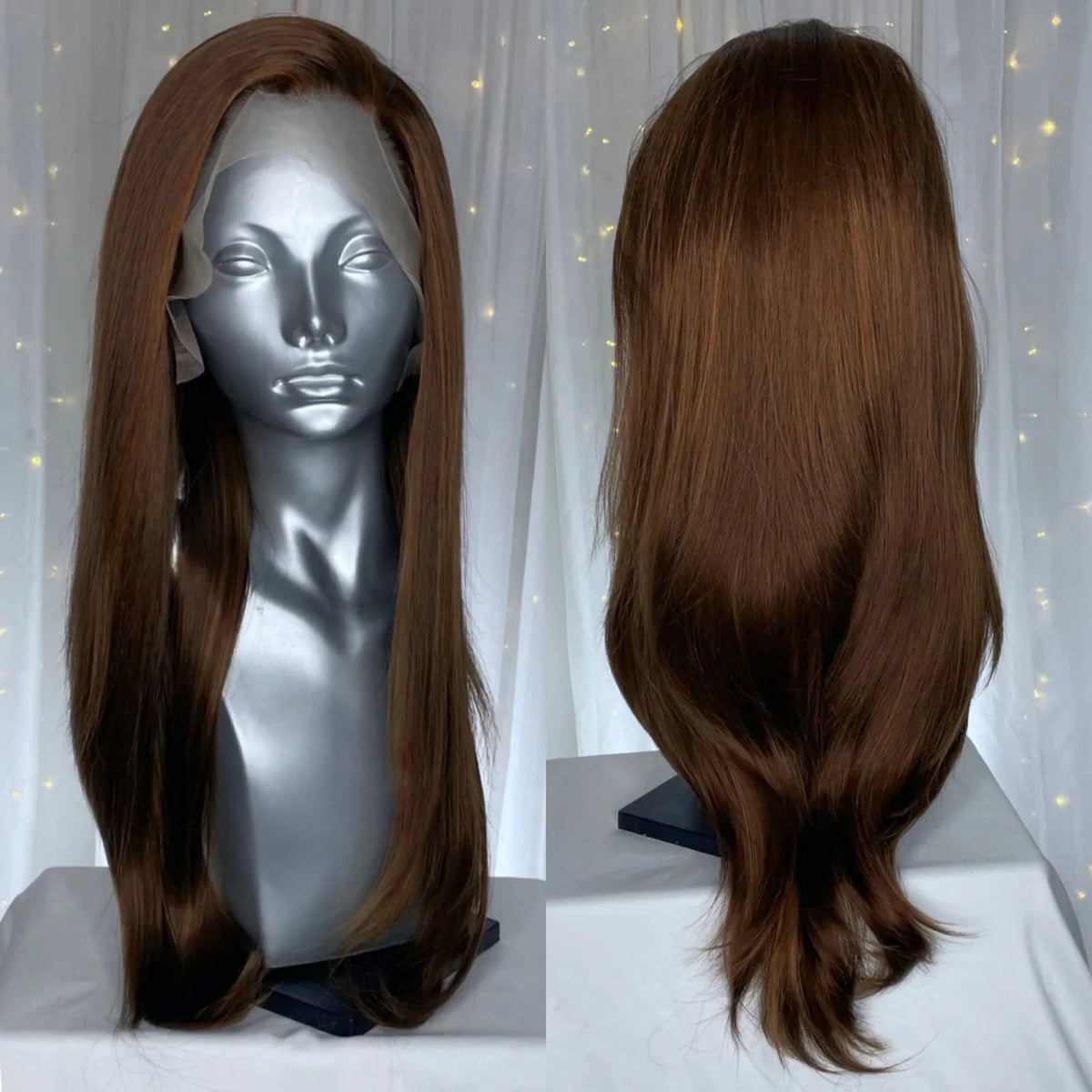 Long Wavy Dark Brown Synthetic Lace Front Wigs for Women Free Part Layered Cut Natural Wave Brunette Colored 13X4 Wigs Daily Use