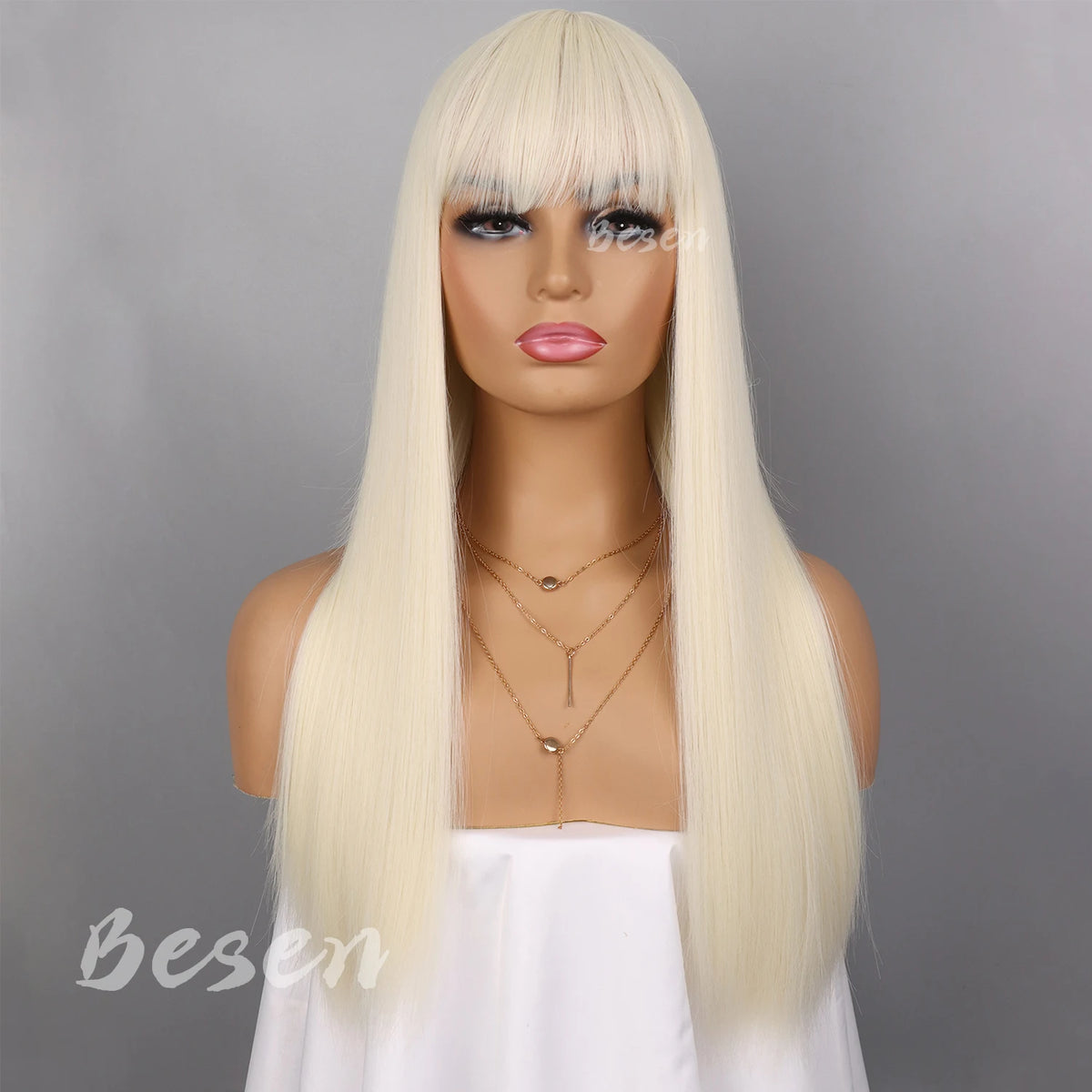 Synthetic Long Straight Wig with Bangs for Women Long Straight Wigs Heat Resistant Natural Looking Wigs for Daily Wear