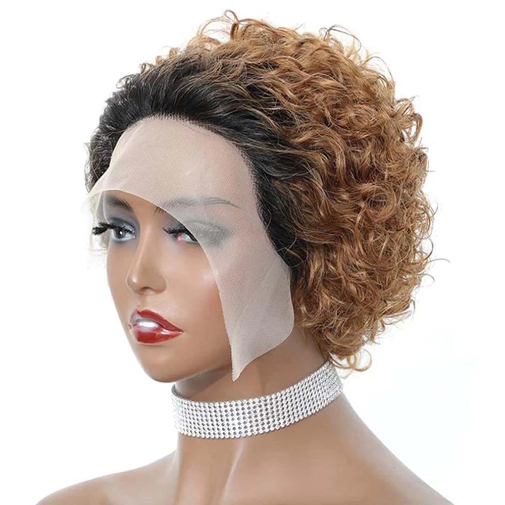 Short Curly Pixie Cut Wig Human Hair 13x1 Lace Short Curly Wigs For Black Women 6 inch Natural Color Pixie Cut Lace Front Wig
