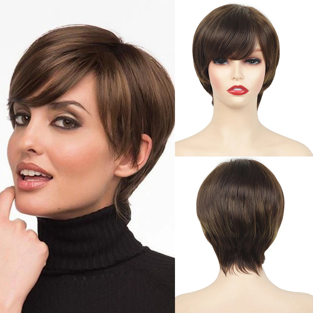 MSIWIGS Women's Short Pix Cut Blonde Straight Wig Natural Synthetic For White Lady Daily Wear High Tempreture Fiber