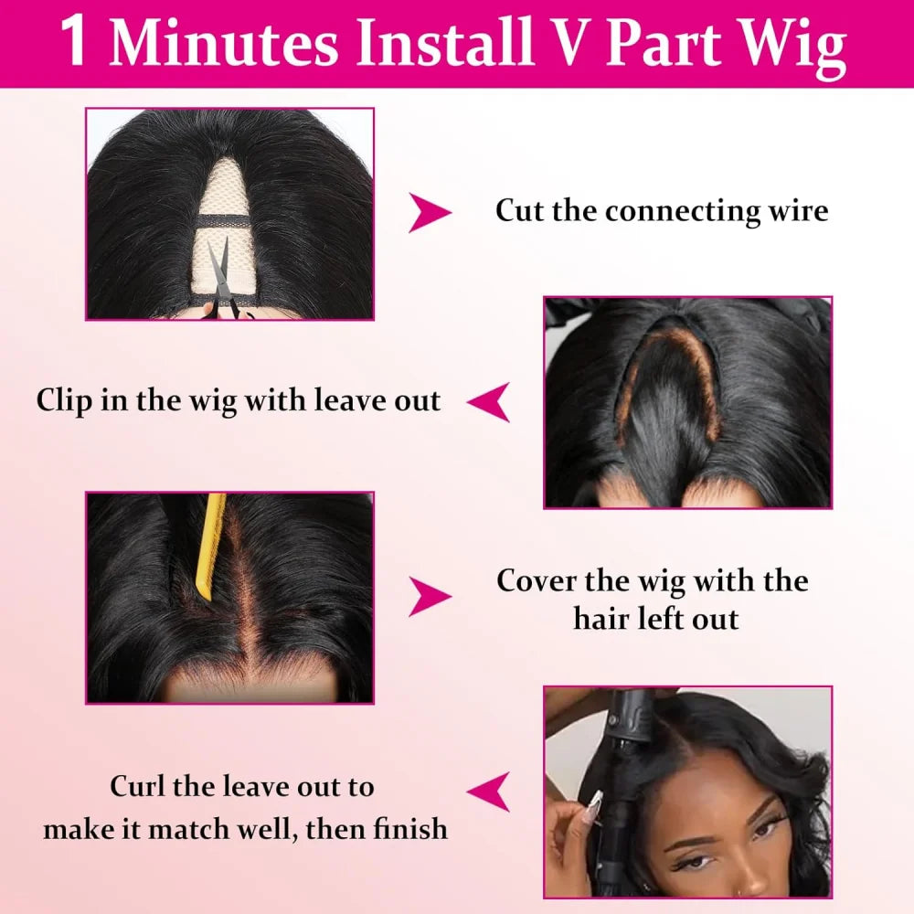Body Wave V Part Wigs Human Hair Glueless Human Hair Wig V Shape Machine Made Wigs Hd Lace For Women Full Head Clip No Leave Out