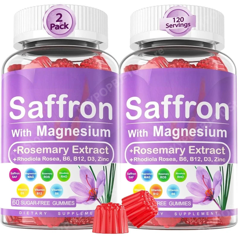 Saffron Gummies with Magnesium Glycinate, Rhodiola & Rosemary for Mood, Sleep & Focus Support, Sugar-Free 60 Count