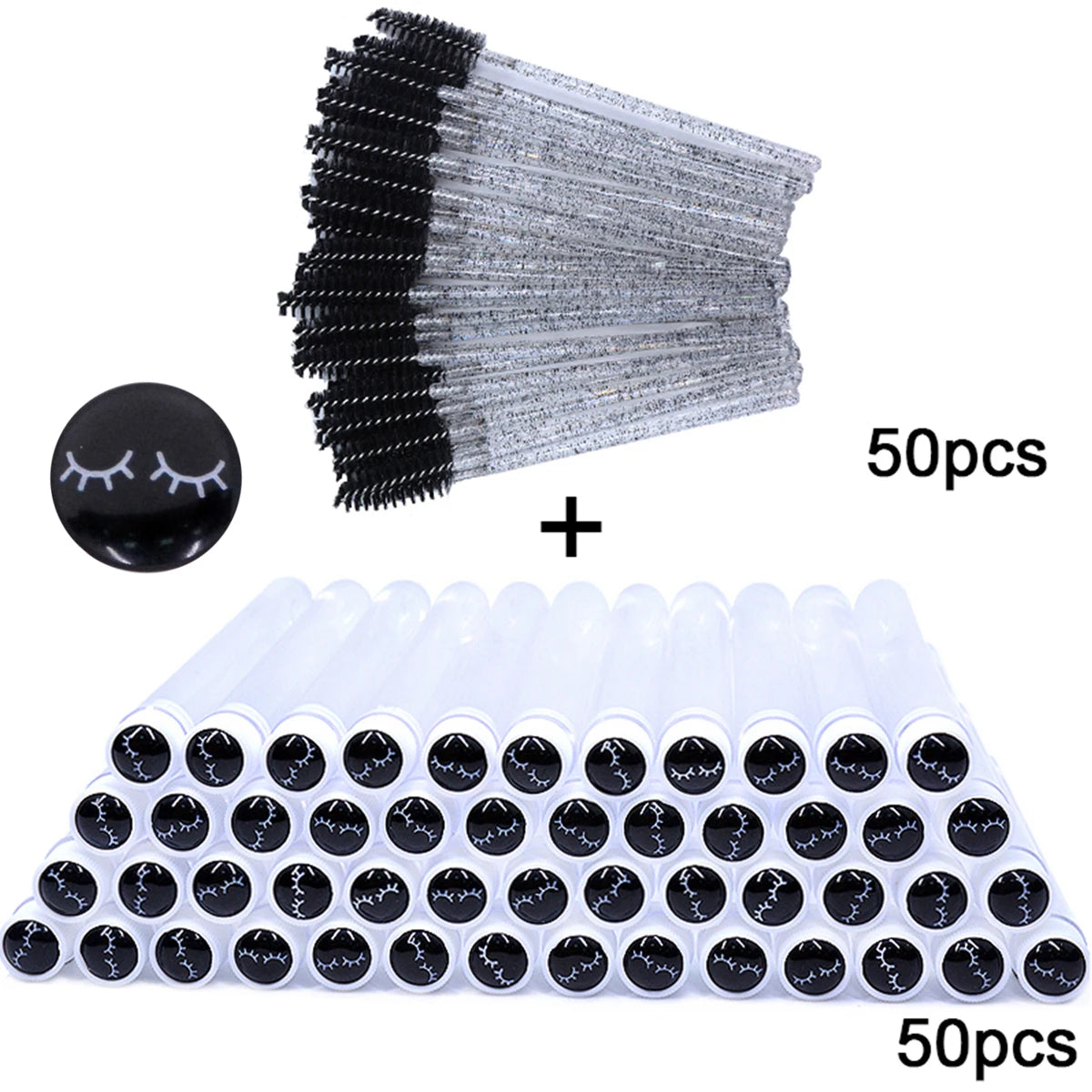 50sets Eyelash Mascara Wands With Tube Reusable Lash Spoolie Brush In Container Disposable Eyebrow Applicator Case