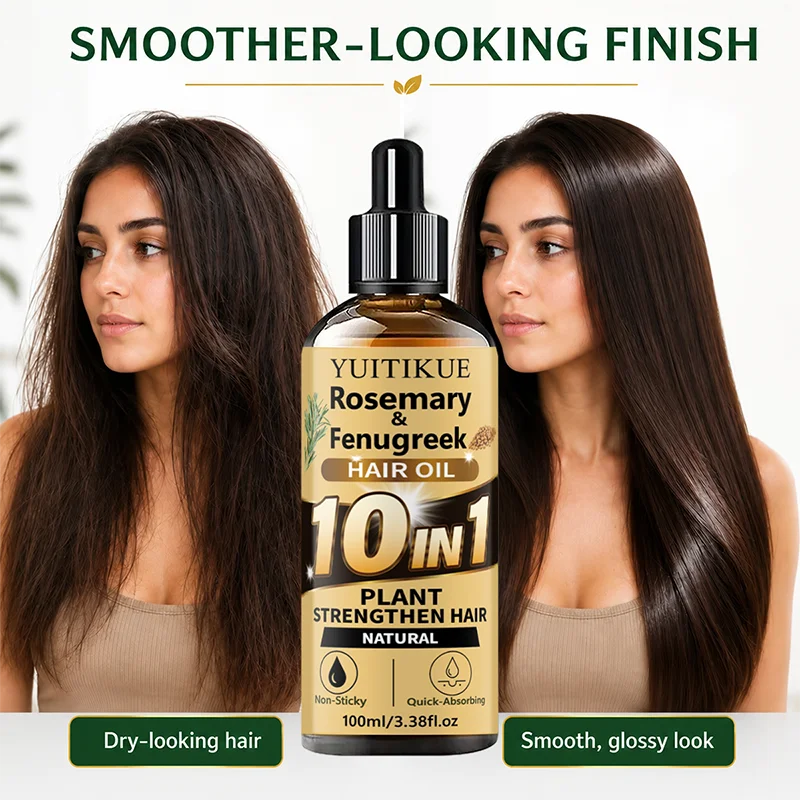10‑in‑1 Herbal Hair Essential Oil Rosemary Fenugreek Extract Hydrating Nourish Scalp Moisturizer Silky Shine Hair‑Care Serum