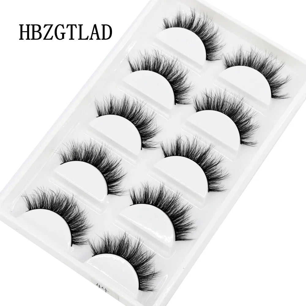 HBZGTLAD 5Pairs Handmade Mink Lashes Short False Eyelashes Dense Natural Long Messy Eye Lashes Reusable Stage Makeup Eyelashes