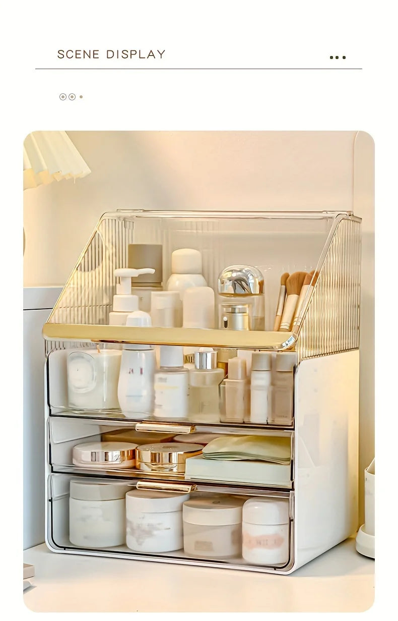 Makeup Organizer Countertop with Lid 3 Tiers Clear Skincare Cosmetic Display Storage Case for Vanity Bedroom Bathroom Dresser