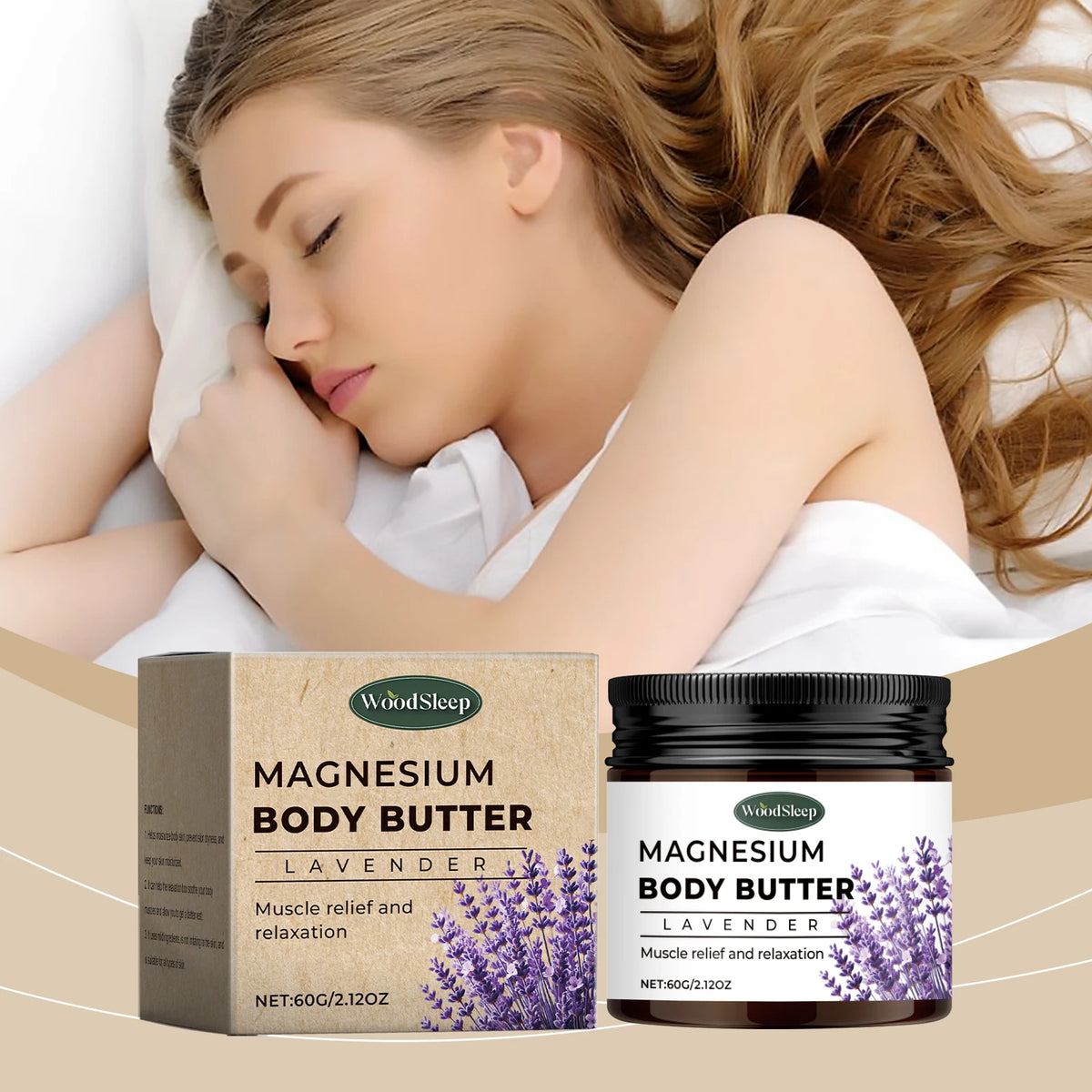 Magnesium Body Cream with Lavender Butter Lotion Relax Muscles Moisturizing Skin Relieving Dryness Smoothing Skin Care Product