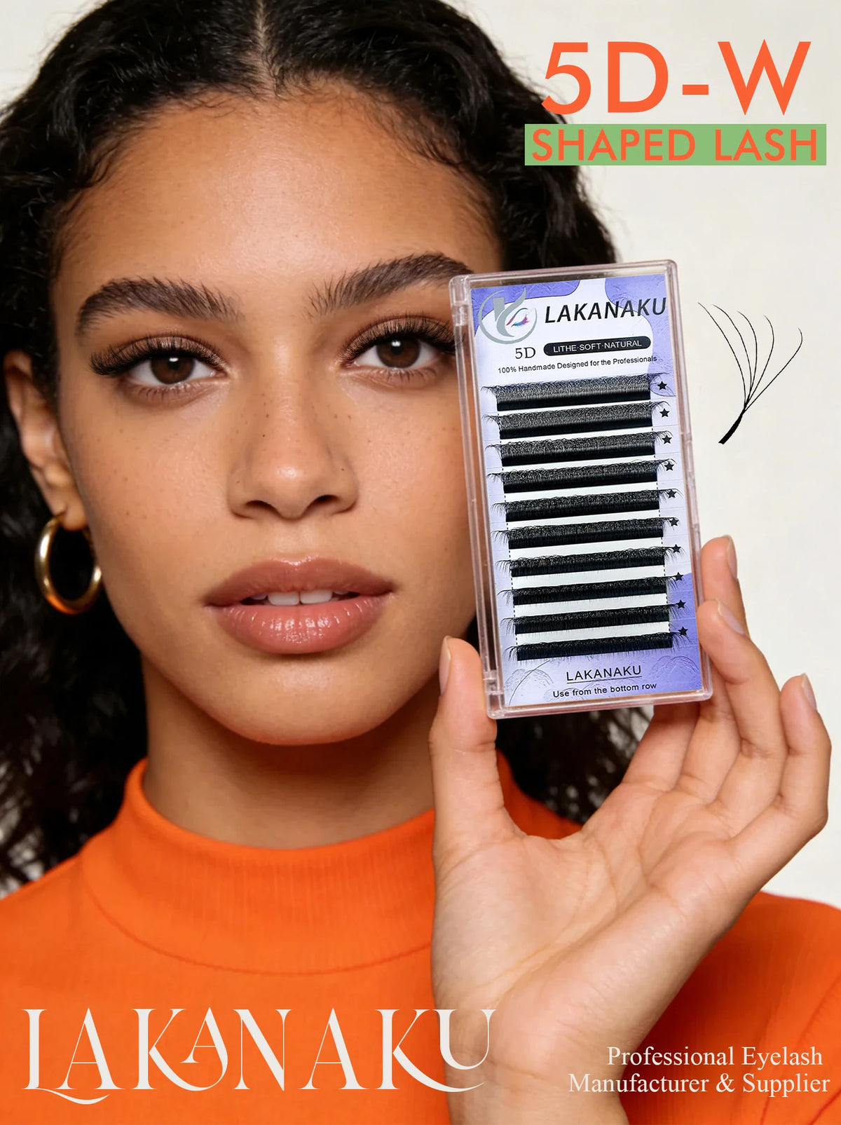 LAKANAKU 5D W Shaped L M Curl Cilios 5DW Clover Russian Eyelashes Extension Angle W Shape Mink Lashes Volume Lashes Extension