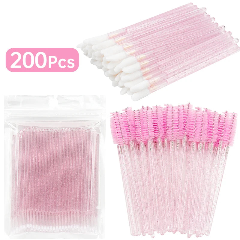 200pc Makeup Brush Set Eyelash Extension Microbush Lipstick Mascara Wands Applicator Eyebrow Comb Beauty Supplies Cosmetics Tool