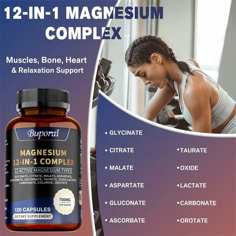 Magnesium Complex Capsules - Relieve Nerve Stress and Muscle Contraction, Support Bone Health and Boost Immune FunctionSupplemen
