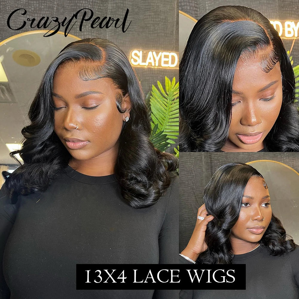 Short Bob Wig Human Hair 180% Density Glueless Lace Closure Wigs for Black Women Body Wave 13X4 Lace Front Wig Loose Wave Culry
