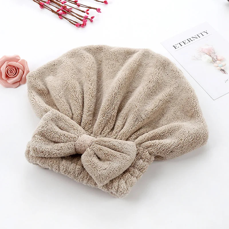 Women's Dry Hair Cap Coral Fleece Super Absorbent Soft Shower Cap Microfiber Butterfly Bow Lady Turban Head Towels for Everyone