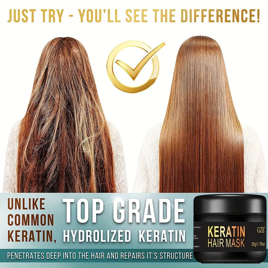 GZE Vitamins Keratin Hair Mask Deep Conditioner - Biotin Protein with Castor Oil Repair for Dry Damaged and Color Treated Hair