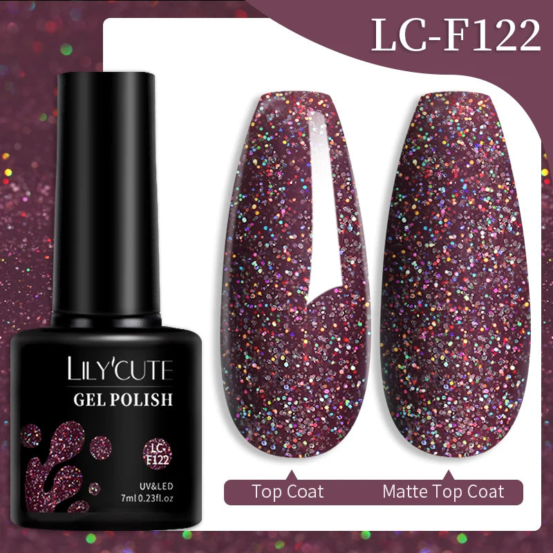 LILYCUTE 7ml Champagne Rose Gold Glitter Gel Nail Polish Colorful Sparking Long Lasting Manicure Soak Off Nails Art Gel Varnish