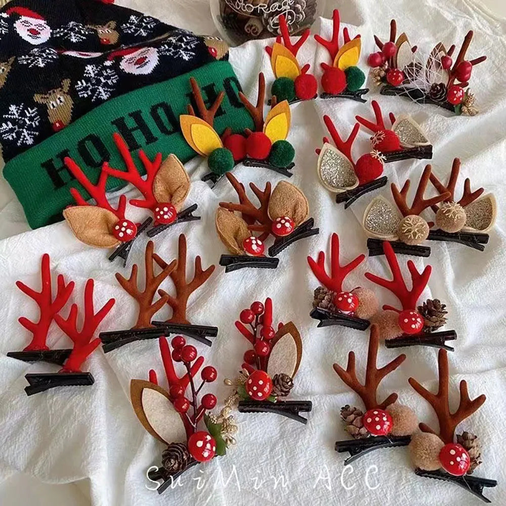 1 Pair Christmas Antler Hair Clips, Christmas Hair Decoration for Children, Deer Ear Headbands, Adult Headwear Hair Accessories