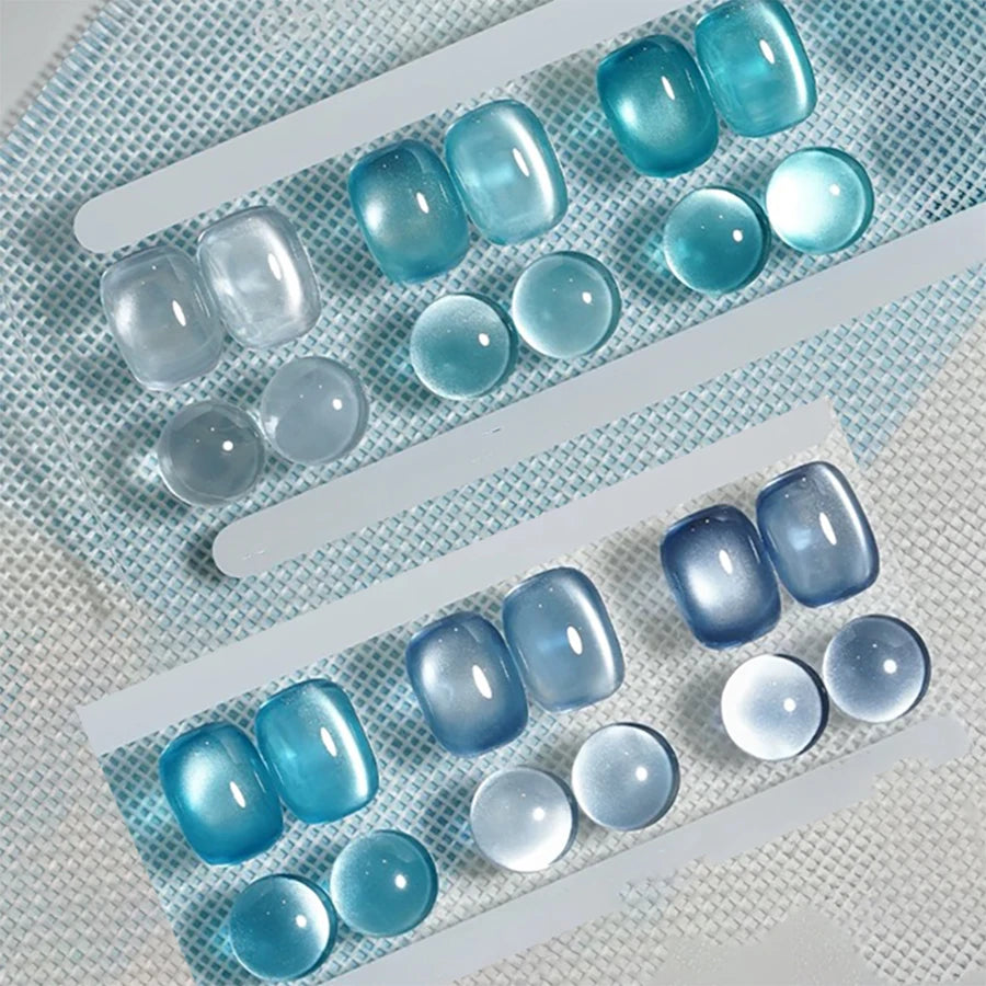 1-12pcs TC Summer Blue Glass Bead Cat Eye Gel Nail Polish Flash White Spar Nude Color Magnet Nail Art Gel Salon Christmas Nails