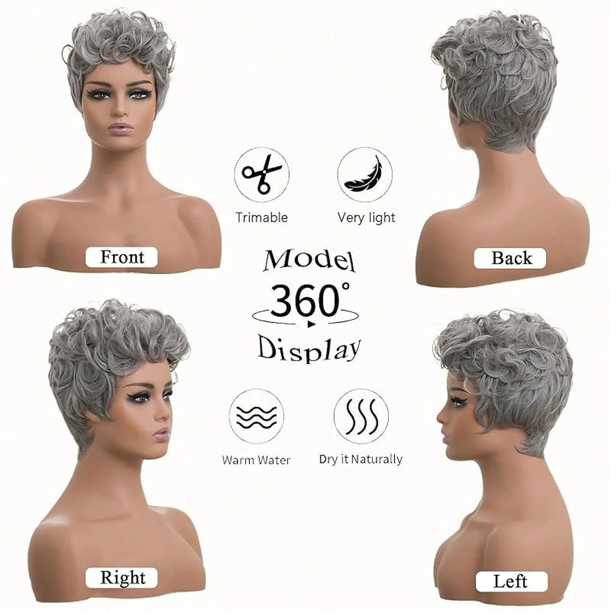 Short Pixie Wigs Short Grey Curly Pixie Wigs Synthetic Hair Wigs  Natural Wavy Grey Pixie Cut Wig Short Curly Layered Pixie Wig
