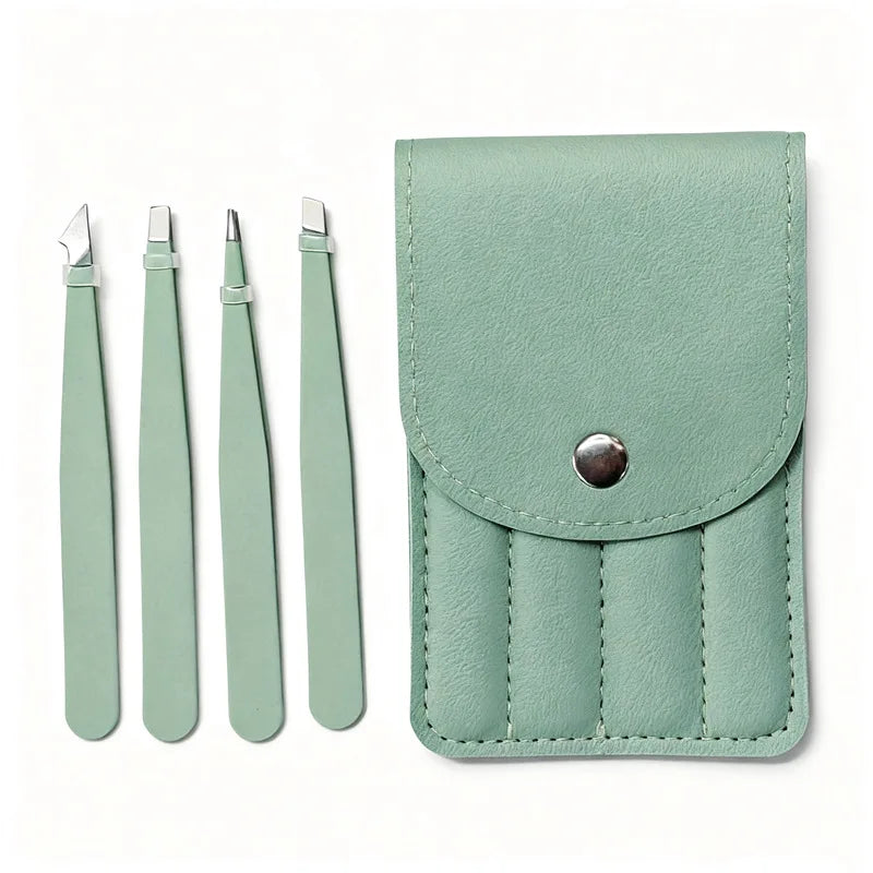 1/4pcs Stainless Steel Tweezers Kit Eyebrow Eyelash Tweezers with Storage Bag Hair Removal Tweezers for Beauty Salon&Home Use