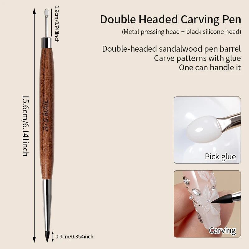 RSNAIL 1/2pcs Dual-ended Nail Design Brushes Phototherapy UV Builder Gel Nail Brush Silicone Carving Pen for DIY Manicure Tool