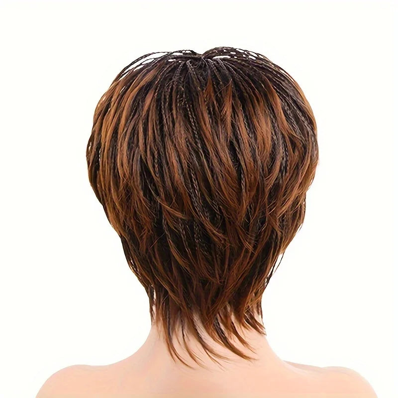 Short Braided Wig for Women, Brown Gradient Layered Bob Wig with Breathable Inner Cap, Synthetic Heat-Resistant Fiber Wig