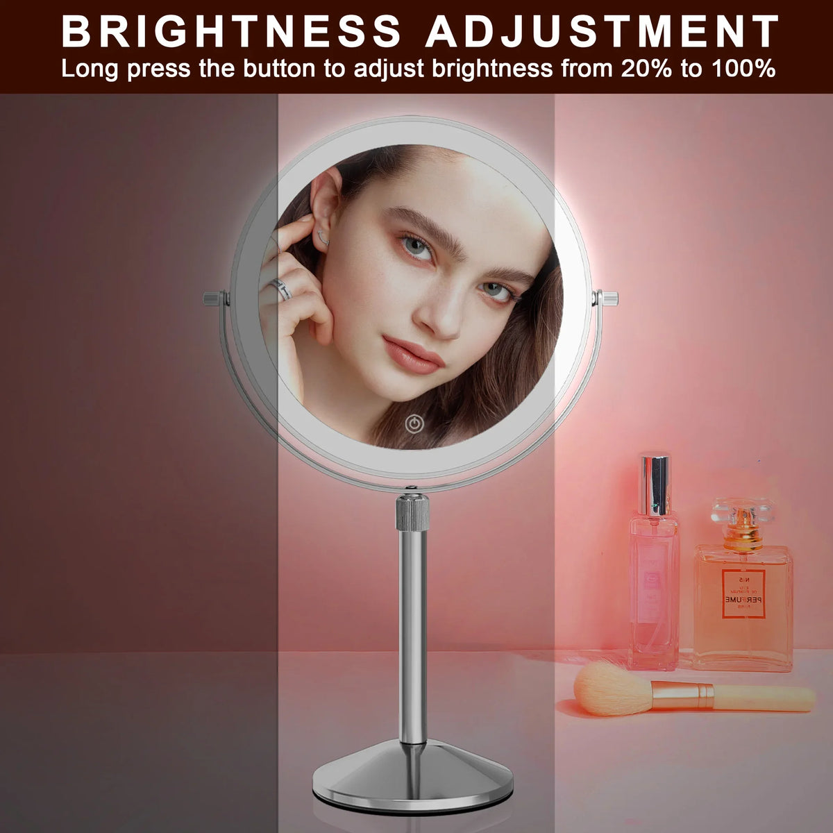 TUSHENGTU Makeup Mirror With Light Lamp 10X Magnification 3 Color Lights,Adjustable Brightness Height Standing Cosmetic Mirror