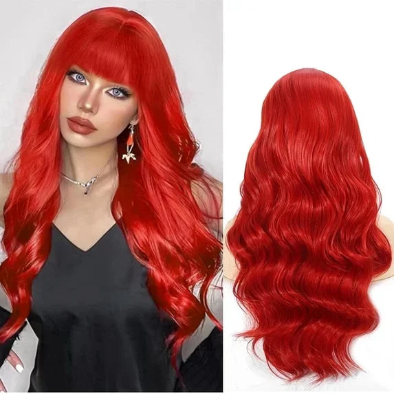QUEENTAS 40 Inch Black Wig with Bangs Long Black Wigs for Women Synthetic Straight Hair Party Daily Wear