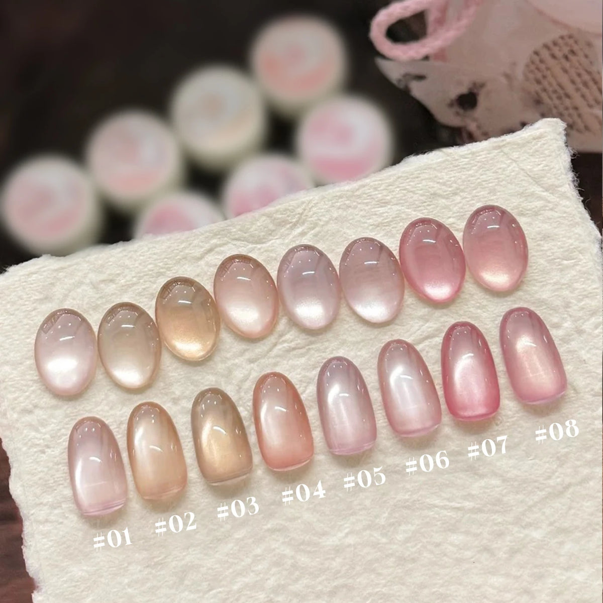 MN 10ML 1-16PCS Moonlight Ballet Magnet Cat Eye Nail Polish Gel Nude Pink Style With Gold Glass Beads Cat Eye Look Nail Polish