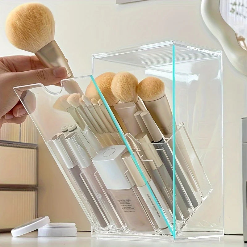 Dressing Table Storage Box Acrylic Makeup Brush Holder Transparent Adjustable Deskto Bathroom Waterproof Storage Accessories