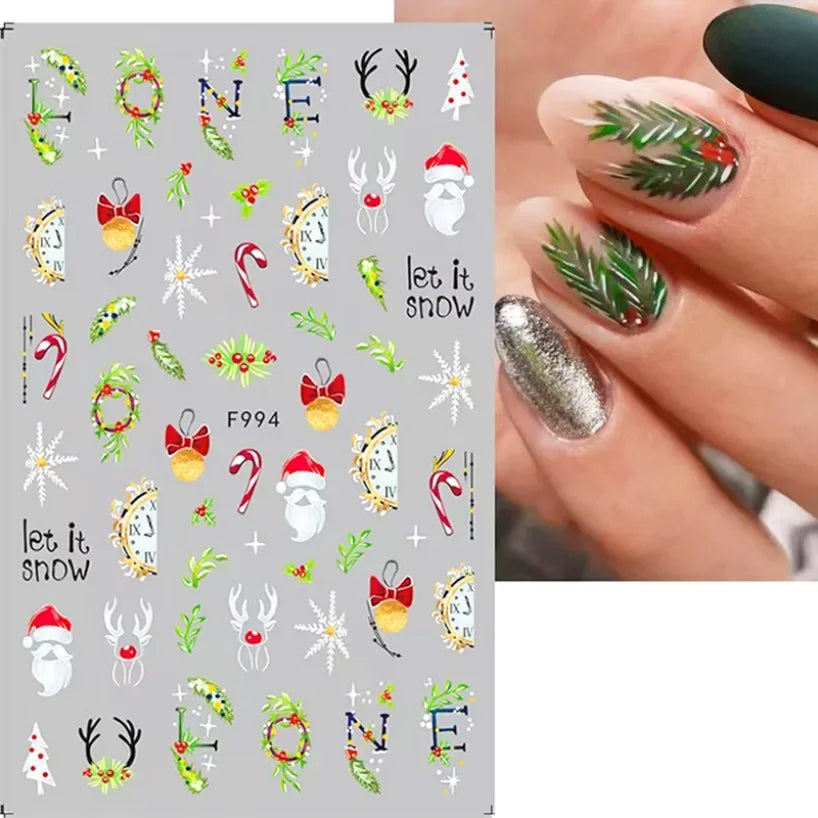 5D White Snowflakes Embossed Nail Art Stickers Winter Charm Decals Self Adhesive Christmas New Year Slider Decoration Manicure