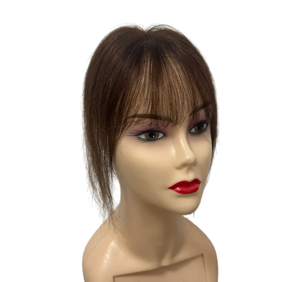 7x11cm Ultra-Thin Mesh Hair Toppers Clip-In Bangs Human Hair Fluffy Volumizing Cover Gray Hair Invisible Natural Women Daily