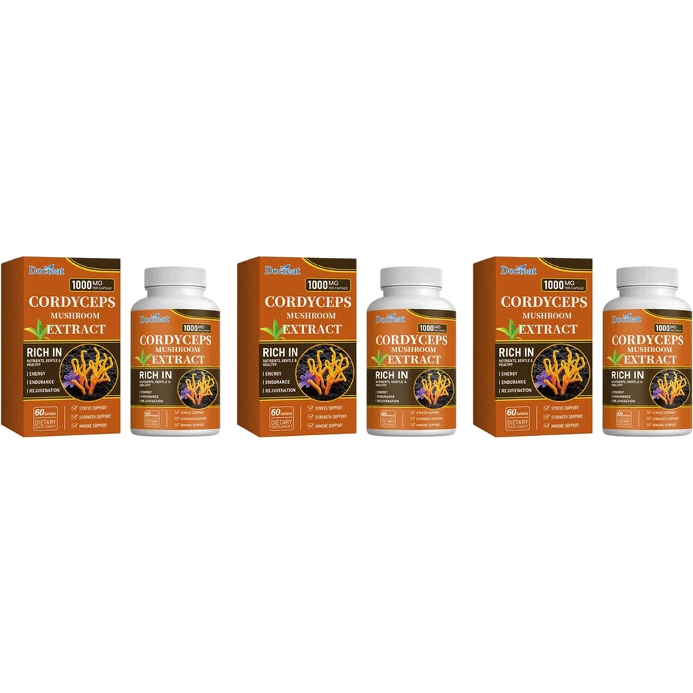 Docteat Cordyceps Mushroom Extract Capsules with Energy Mental Clarity Stress Balance Support Daily Vitality, 60 Capsules