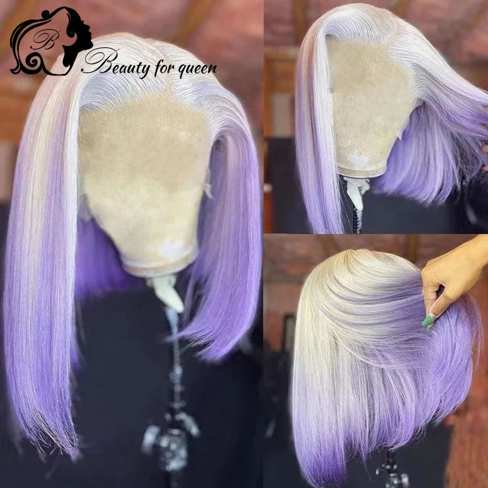 Breathable Wig Cap Short Wig Glueless Human Hair Wig Cosplay Medium High Density Red PurpleYellow Colored Soft Bouncy Texture
