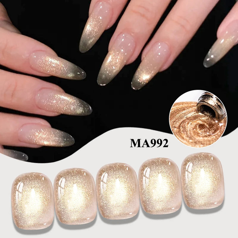 MEET ACROSS 7ml Autumn Dark Color Cat Magnetic Gel Nail Polish Glass Beads Cat Eye Gel With Glitter Nail Art Christmas Nails