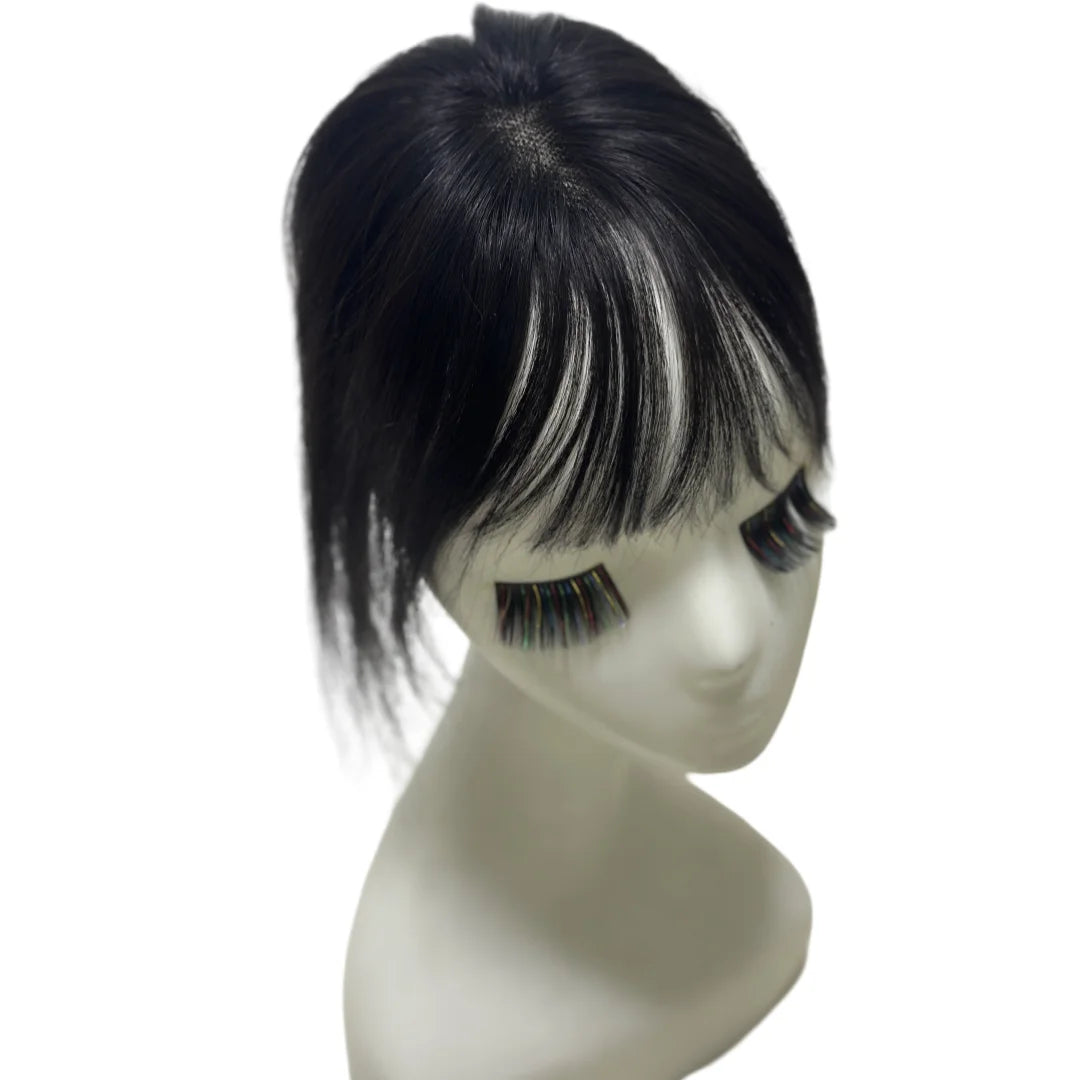 Ultra-Thin Mesh Hair Toppers 8x11cm Clip-In Bangs Hairpiece for Women Fluffy Real Hair Increase Volume Cover White Hair