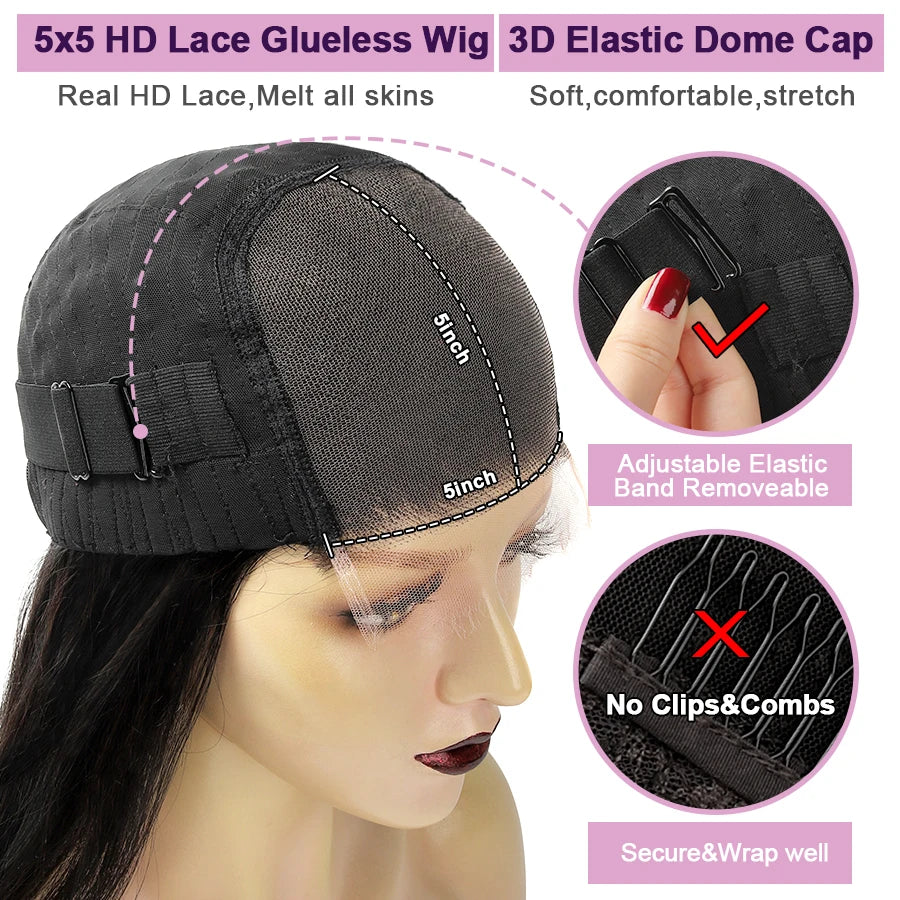 WOWANGEL 250% Kinky Curly Glueless Wigs 1B/27 Highlight Colored Wigs 5X5 HD Lace Closure Human Hair Wigs Pre Plucked For Women