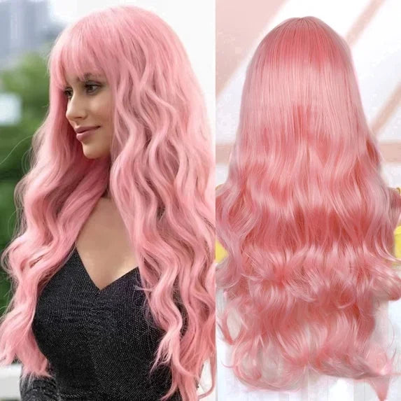 QUEENTAS 40 Inch Black Wig with Bangs Long Black Wigs for Women Synthetic Straight Hair Party Daily Wear